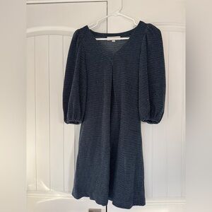 LOFT Navy and White Striped Long Sleeve Dress